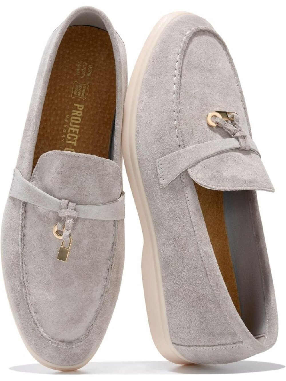 Women's Grey Suede 100% Genuine Leather Slip On Casual Flat Loafers Shoes